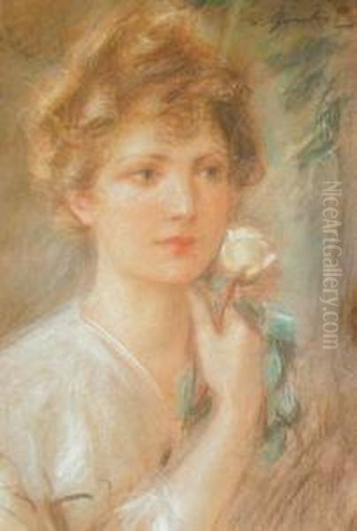 Dziewczyna Z Roza Oil Painting by Stanislaw Gorski