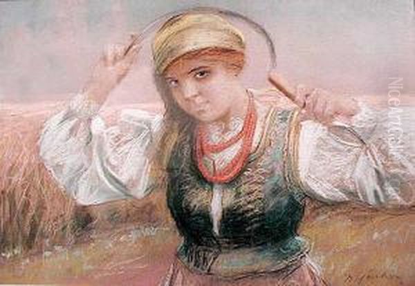 Zniwiarka Oil Painting by Stanislaw Gorski