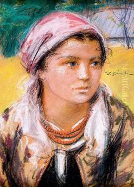 36a Goralka W Rozowej Chustce Oil Painting by Stanislaw Gorski