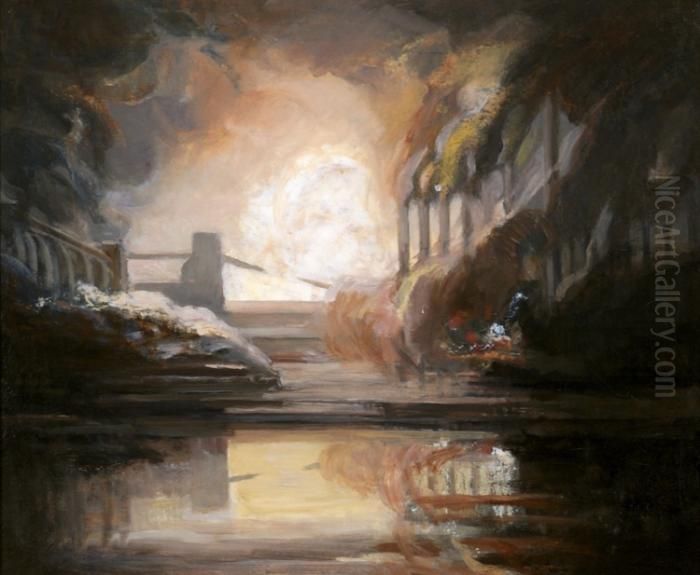 Pittsburgh Steel Mill Oil Painting by Aaron Harry Gorson