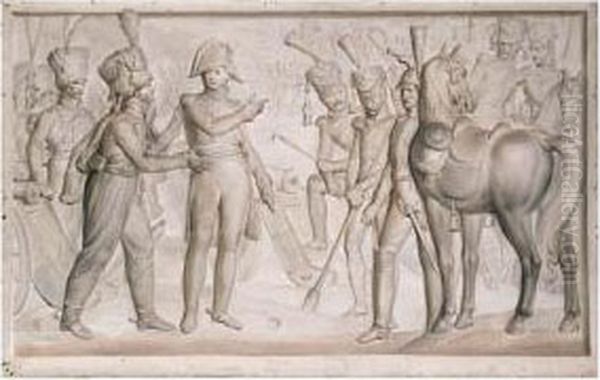 Trompe L'oeil Bas-reliefs: Monks
 Fleeing Before A Marshall; Amarshall Talking With His Men; A Marshall 
Being Cheered By His Men;a Marshall On The Battlefield Oil Painting by Nicolas Louis Francois Gosse