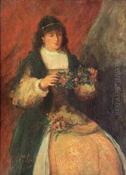 Dziewczyna Z Kwiatami Oil Painting by Maurycy Gottlieb