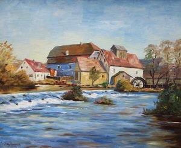 Alte Wassermuhle Am Wehr Oil Painting by Paul Gotz-Racknitz