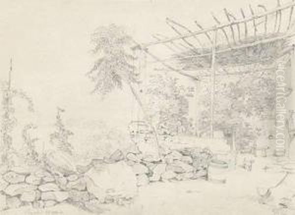 Vorhof Eines Hauses Mit P Oil Painting by Carl Wilhelm Goetzloff