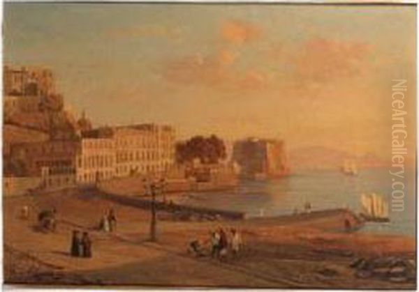 The Bay Of Naples Oil Painting by Carl Wilhelm Goetzloff