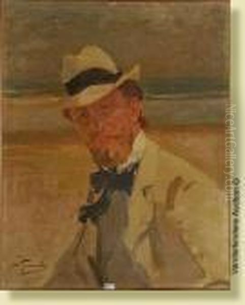 Autoportrait Sur La Plage Oil Painting by Jean-Leon Gouweloos