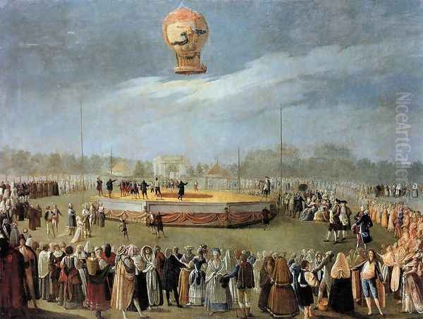 Ascent of the Balloon in the Presence of Charles IV and his Court c. 1783 Oil Painting by Antonio Carnicero Y Mancio