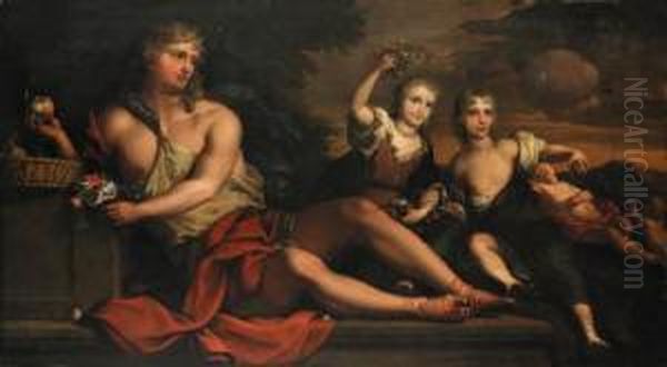A Reclining Youth Holding Fruit 
And Flowers With A Brother Andsister And A Sleeping Child Beyond Oil Painting by Barent Graat