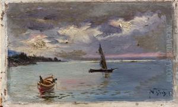 Marina Con Barche Oil Painting by Napoleone Luigi Grady