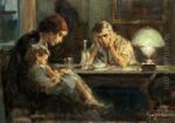 Figure In Interno Oil Painting by Ovidio Gragnoli