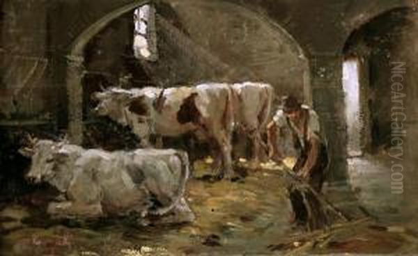 Interno Di Stalla Oil Painting by Ovidio Gragnoli