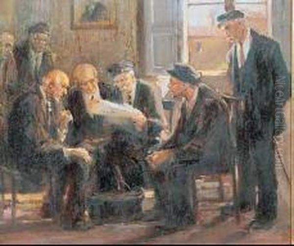 La Lettura Del Giornale Oil Painting by Ovidio Gragnoli