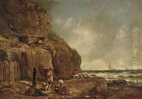 Fisherfolk on a beach Oil Painting by William Collins