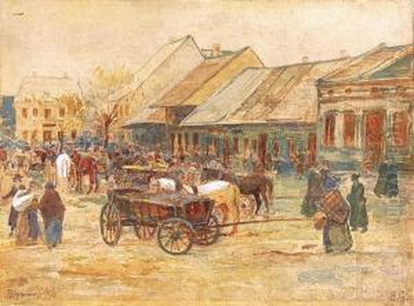 Rynek W Limanowej Oil Painting by Antoni Gramatyka