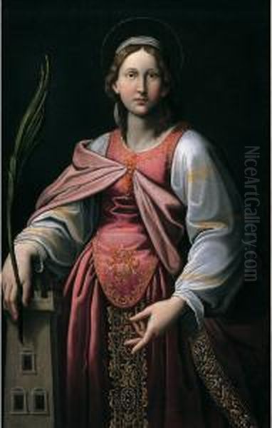 Santa Barbara
 Olio Su Tela, Cm. 132x84 Oil Painting by Antiveduto Grammatica