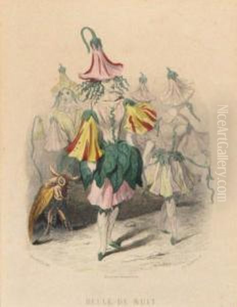 Ensemble De Cinq Gravures Oil Painting by Jean-Jacques Grandville