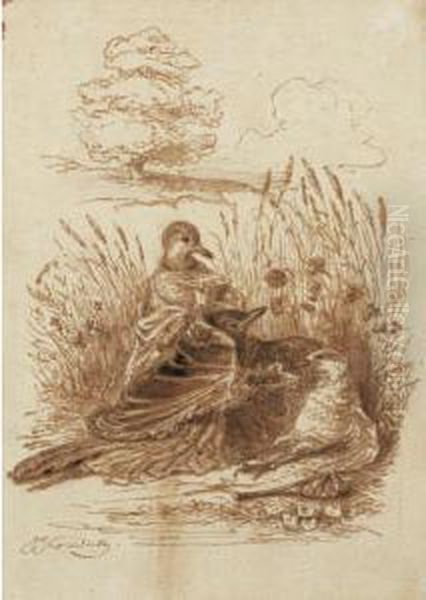 L'oiseau Epuise Oil Painting by Jean-Jacques Grandville