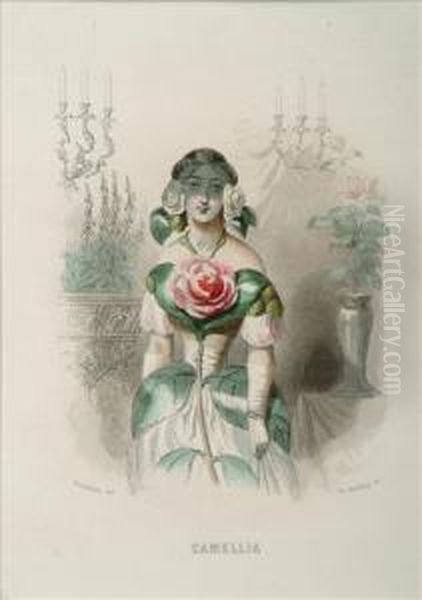Camellia Tubereuse. Jonquille Fleur De Grenadier Oil Painting by Jean-Jacques Grandville