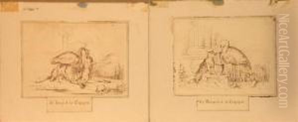 Le Renard Et La Cigogne Et Le Loup Et La Cigogne Oil Painting by Jean-Jacques Grandville