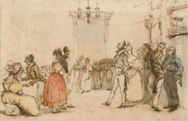 Un Groupe De Figures Elegantes Dans Un Grand Salon Oil Painting by Jean-Jacques Grandville