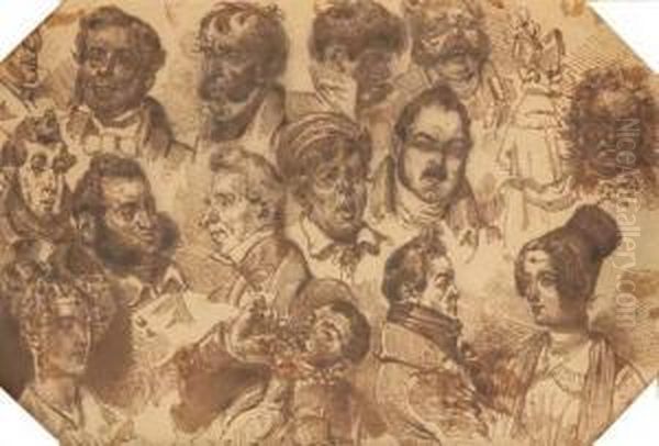 Quinze Etudes De Tetes Et Une Etude De Femme A Mi-corps Oil Painting by Jean-Jacques Grandville