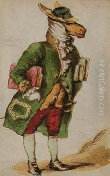 An Ass Holding Books Under His Arm Oil Painting by Jean-Jacques Grandville