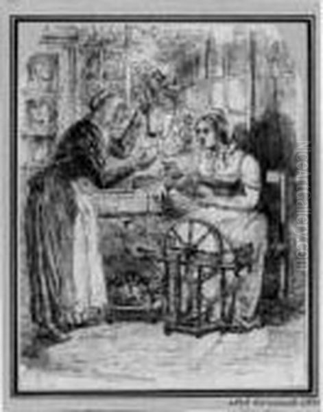 La Fileuse Et La Cuisiniere Oil Painting by Jean-Jacques Grandville