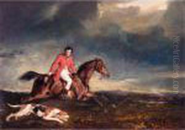 John Dalyell, Master Of The 
Puckeridge Hounds On A Bay Hunter With A Hound In A Landscape Oil Painting by Sir Francis Grant