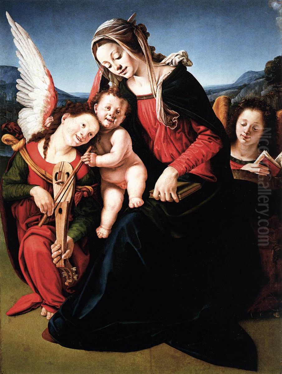 Virgin and Child with Two Angels Oil Painting by Piero Di Cosimo