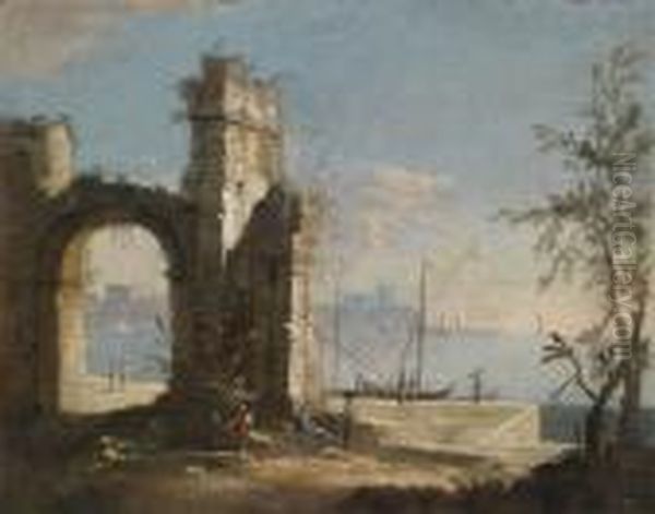 An Architectural Capriccio Oil Painting by Gennaro Greco