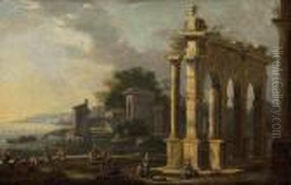 Paesaggio Con Figure E Architetture Oil Painting by Gennaro Greco