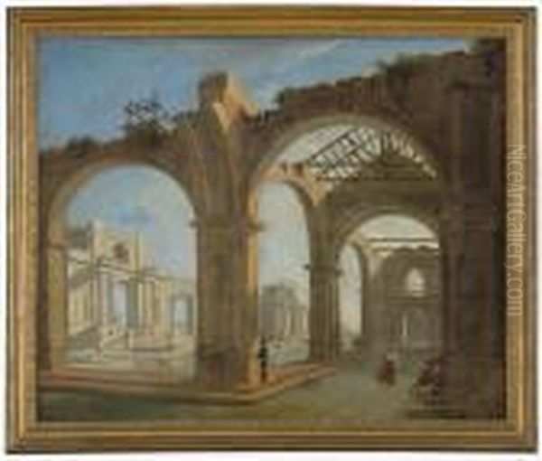 Veduta Fantastica Di Architettura Con Figure Oil Painting by Gennaro Greco