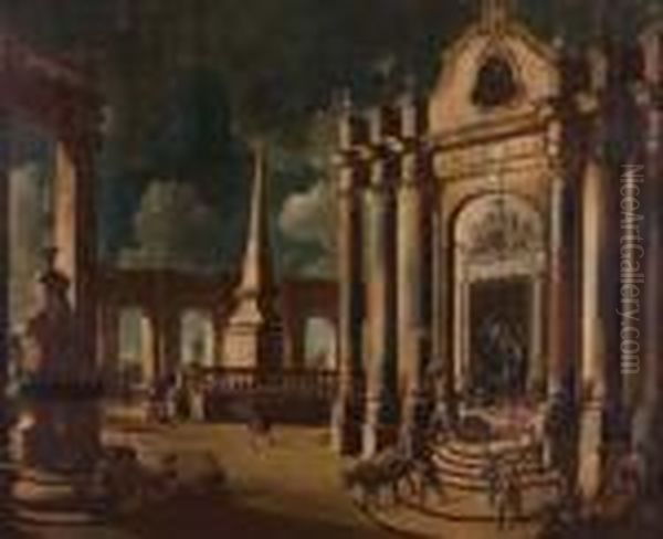 Gesu Scaccia I Mercanti Dal Tempio Oil Painting by Gennaro Greco