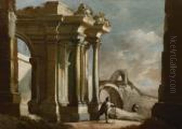 Rovine Classiche Con Viandante Oil Painting by Gennaro Greco