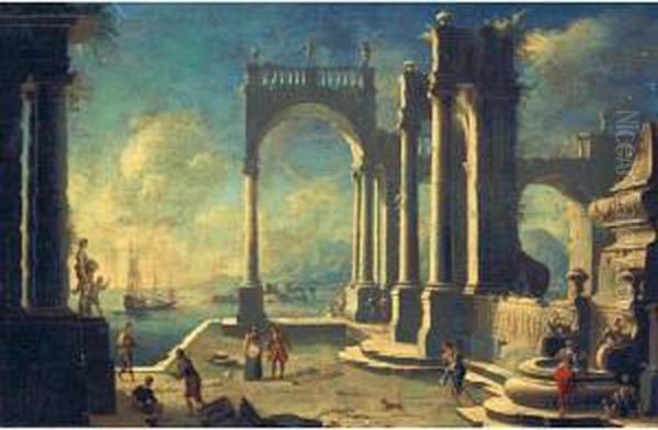 Capriccio Architettonico Con Figure Oil Painting by Gennaro Greco