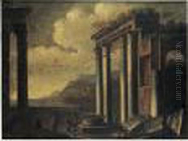 Promeneurs Pres De Ruines Antiques Oil Painting by Gennaro Greco