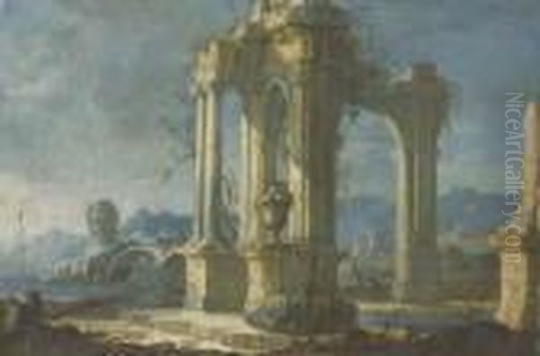 Un Temple En Ruines Pres D'un Rivage Oil Painting by Gennaro Greco