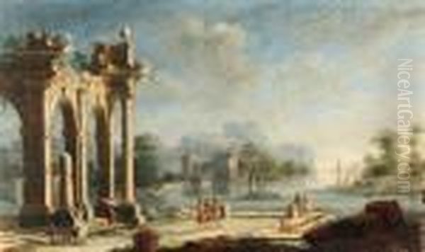 Architectural Capricci With Travellers Oil Painting by Gennaro Greco