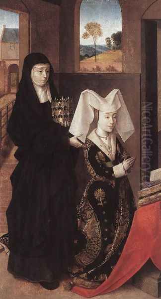 Isabel of Portugal with St Elizabeth 1457-60 Oil Painting by Petrus Christus