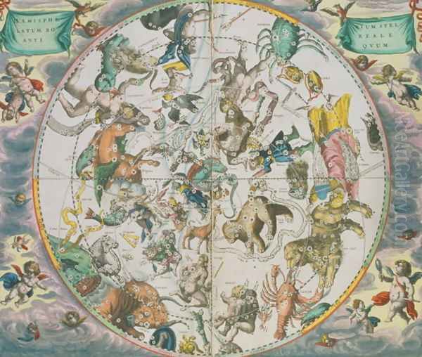 Celestial Planisphere Showing the Signs of the Zodiac, from 'The Celestial Atlas, or The Harmony of the Universe' (2) Oil Painting by Andreas Cellarius