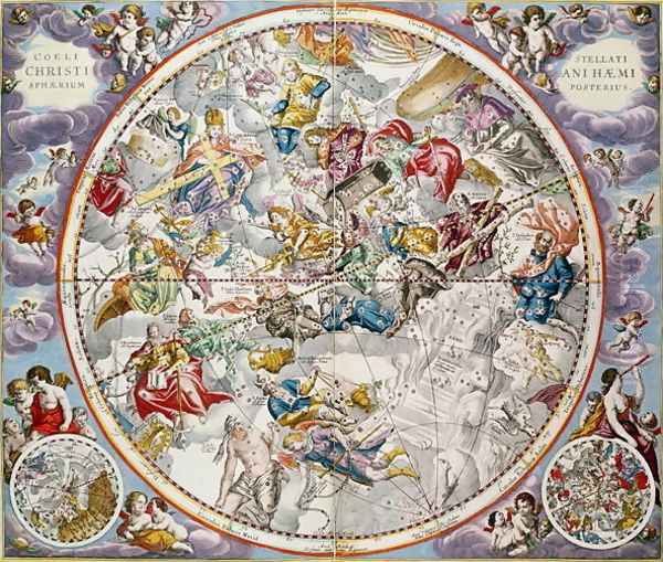 Map of the Christian Constellations as depicted by Julius Schiller, from 'The Celestial Atlas, or The Harmony of the Universe' (2) Oil Painting by Andreas Cellarius