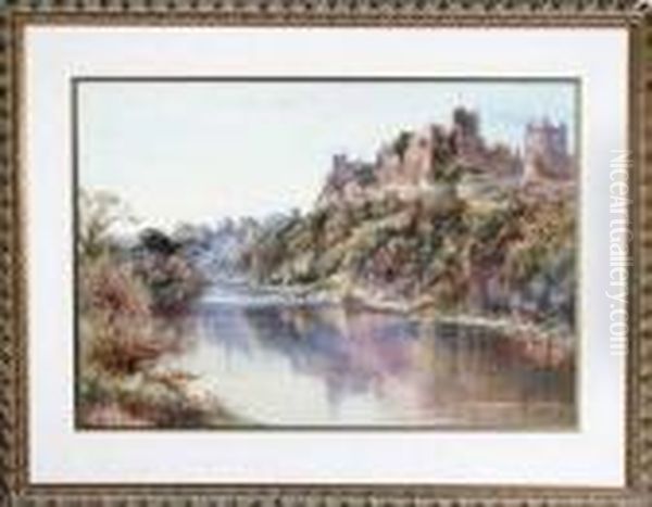 Richmond Castle From The Swale Oil Painting by Thomas Greenhalgh