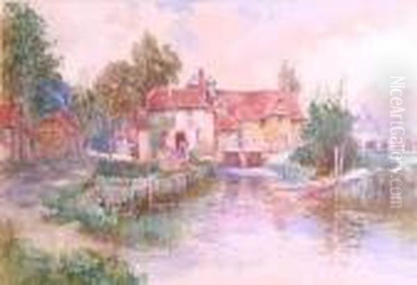 A Village Scene With Figure At The Door Of A Cottage Oil Painting by Thomas Greenhalgh