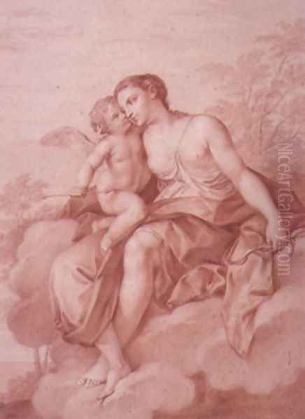 Venus Reclining on a Cloud, Embracing Cupid Oil Painting by Giovanni Batista Cipriani
