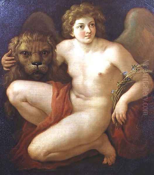 Peace, holding a lion's head Oil Painting by Giovanni Batista Cipriani