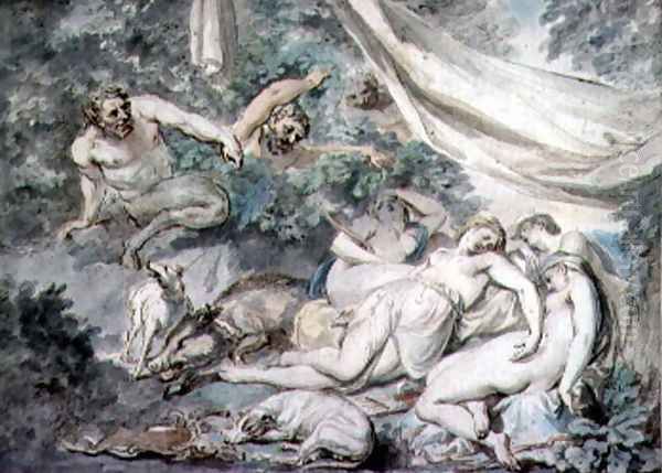 Nymphs Surprised by Satyrs Oil Painting by Giovanni Batista Cipriani