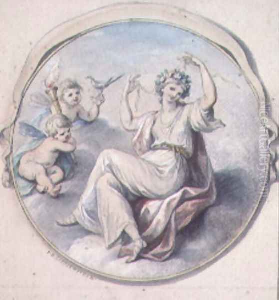 Venus binding her hair with a garland, attended by Cupids Oil Painting by Giovanni Batista Cipriani