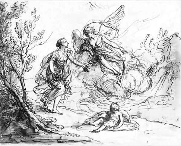 The angel appearing to Hagar and Ishmael Oil Painting by Giovanni Batista Cipriani