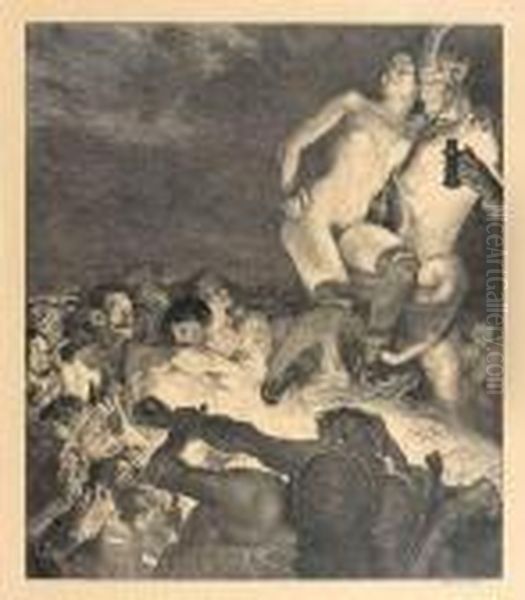 Der Teufel Zeigt Das Weib Dem 
Volke (le Diable Presente La Femme Au Peuple). Vom Weibe, Pl. Iii. 1898 Oil Painting by Otto Greiner