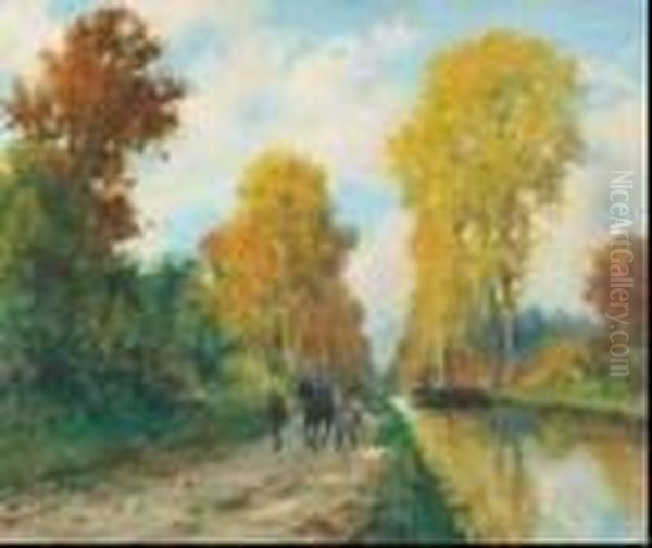 (19th/20th Century), French Glorious September, Canal Du Loing Oil Painting by Henry